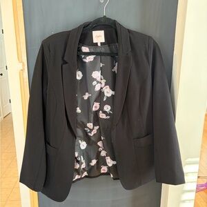 Candie’s Women's Black Blazer with Floral Lining